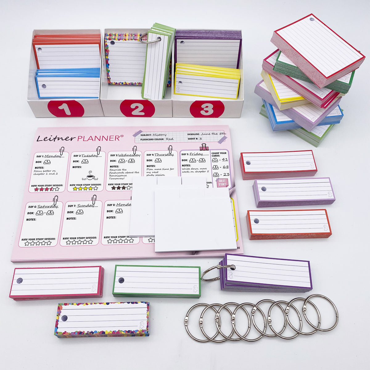 Leitner Flashcards Exam Pack - Classic Colors