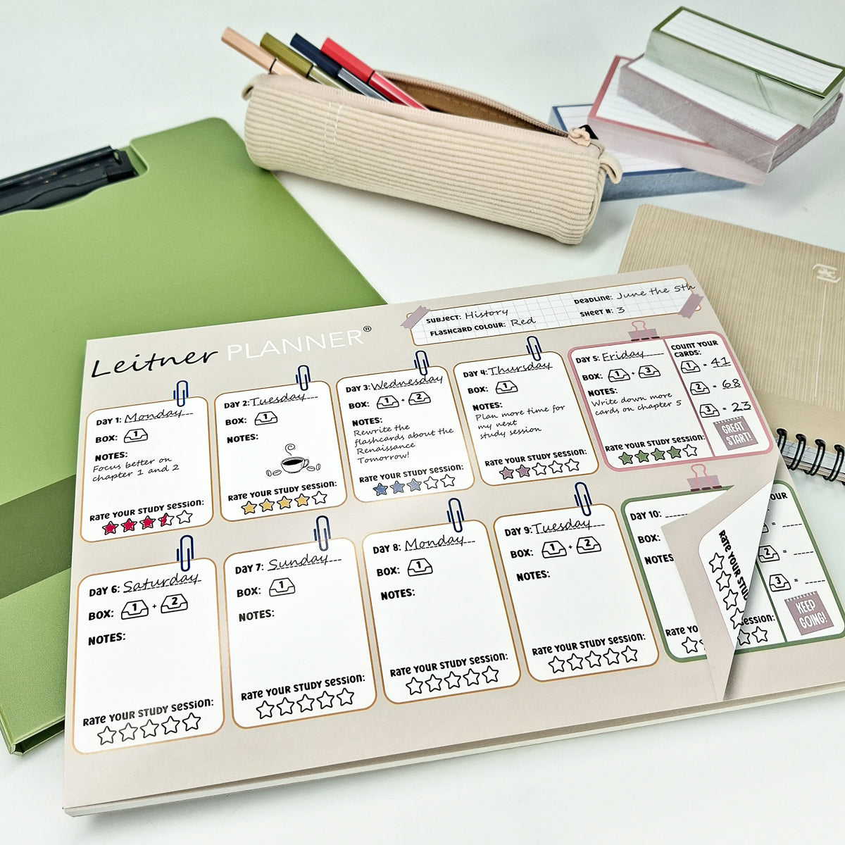 Leitner Flashcards Planner A4 Sand