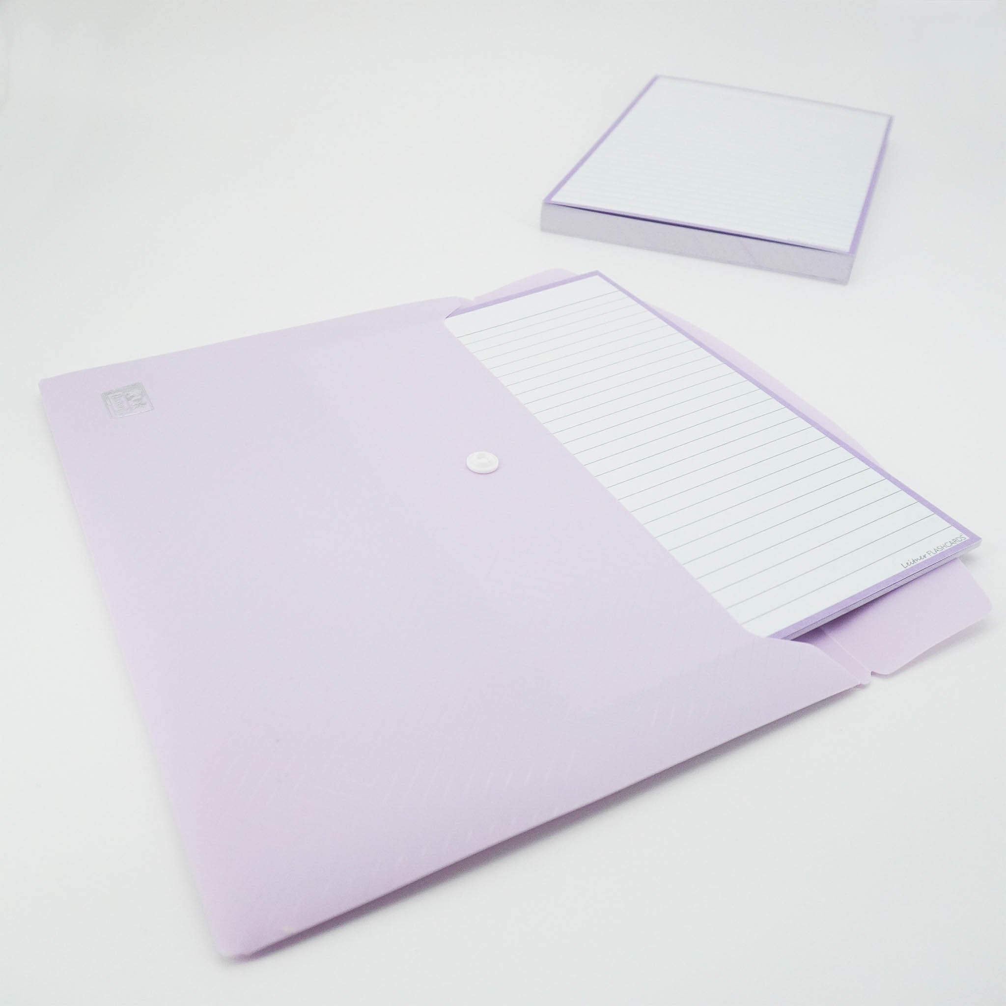 Leitner Flashcards A5 Pastel Lined purple in document holder