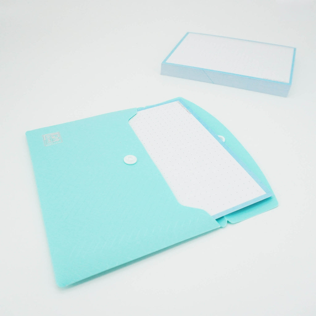 Leitner Flashcards A6 Pastel Dotted blue in document holder
