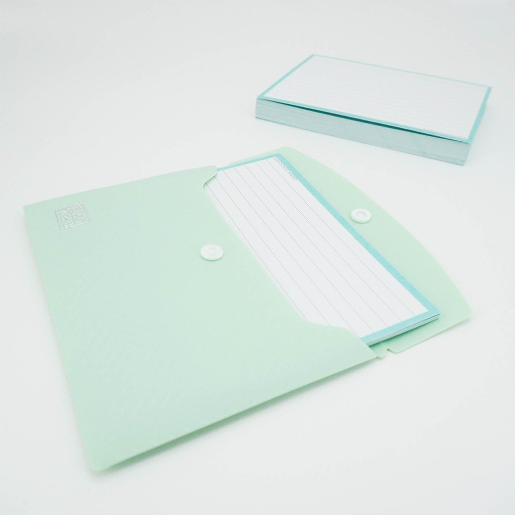 Leitner Flashcards A6 Pastel Lined green in document holder