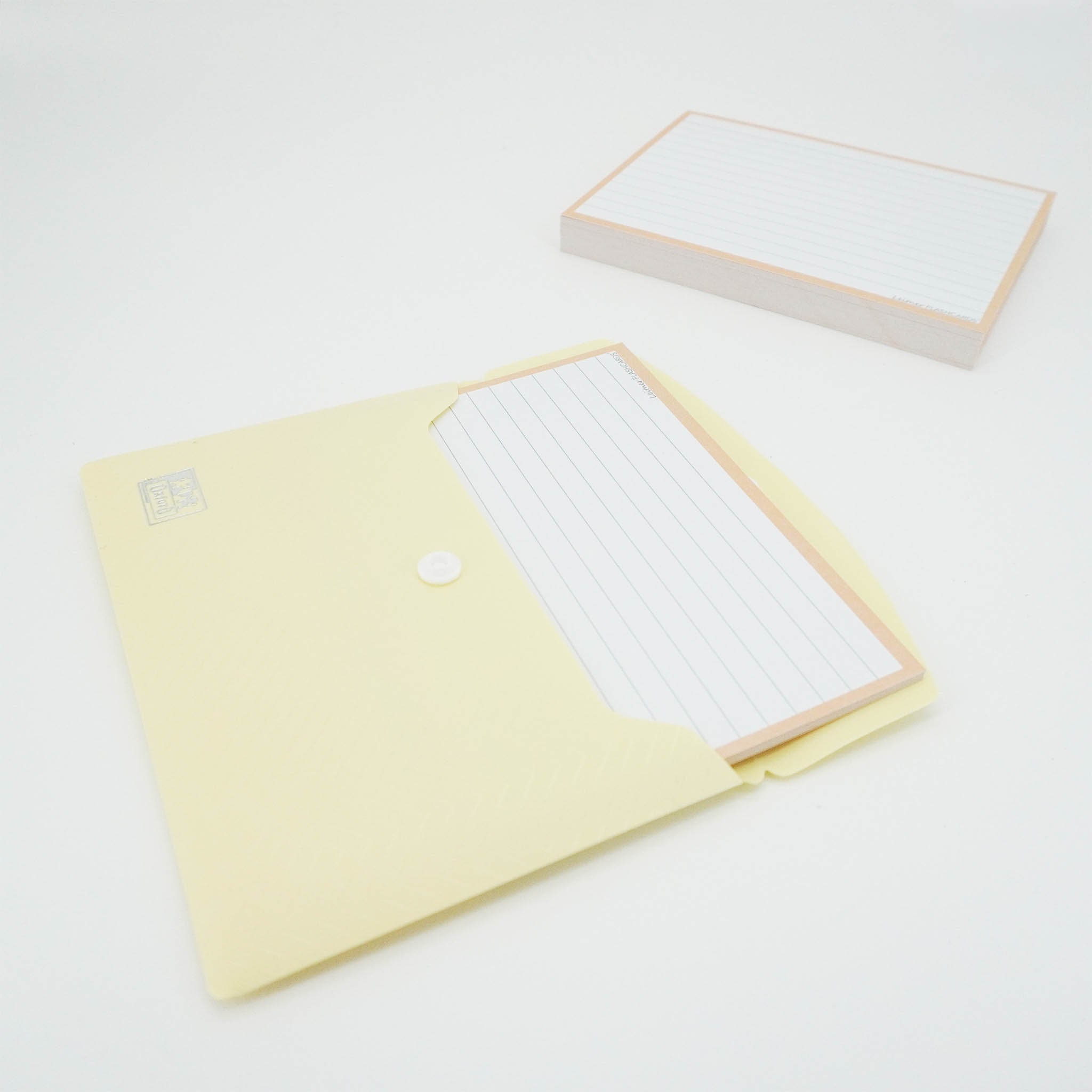 Leitner Flashcards A6 Pastel Lined orange in document holder