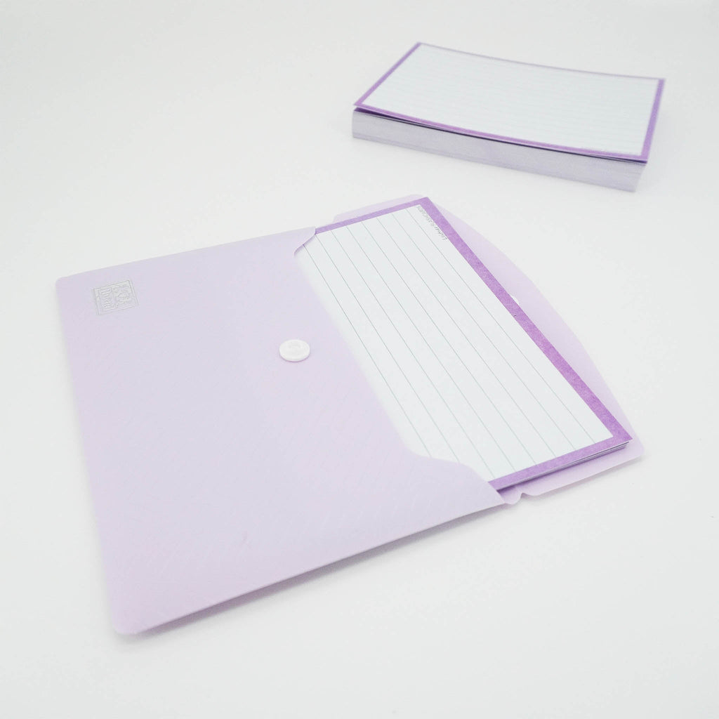 Leitner Flashcards A6 Pastel Lined purple in document holder