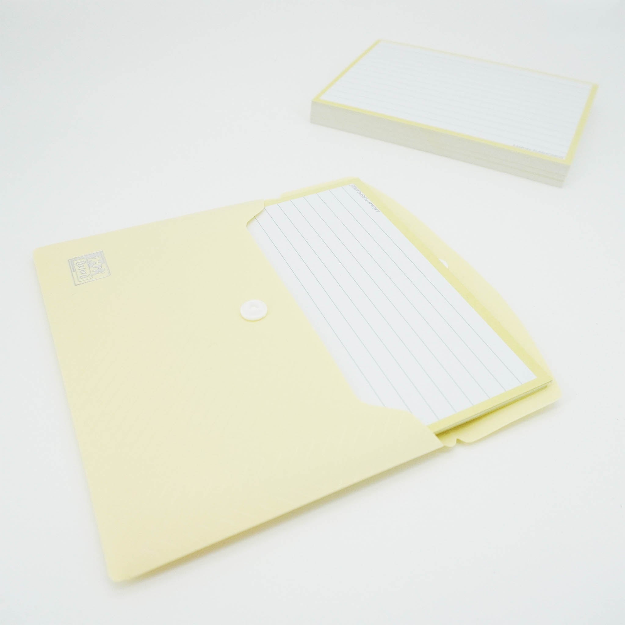 Leitner Flashcards A6 Pastel Lined yellow in document holder