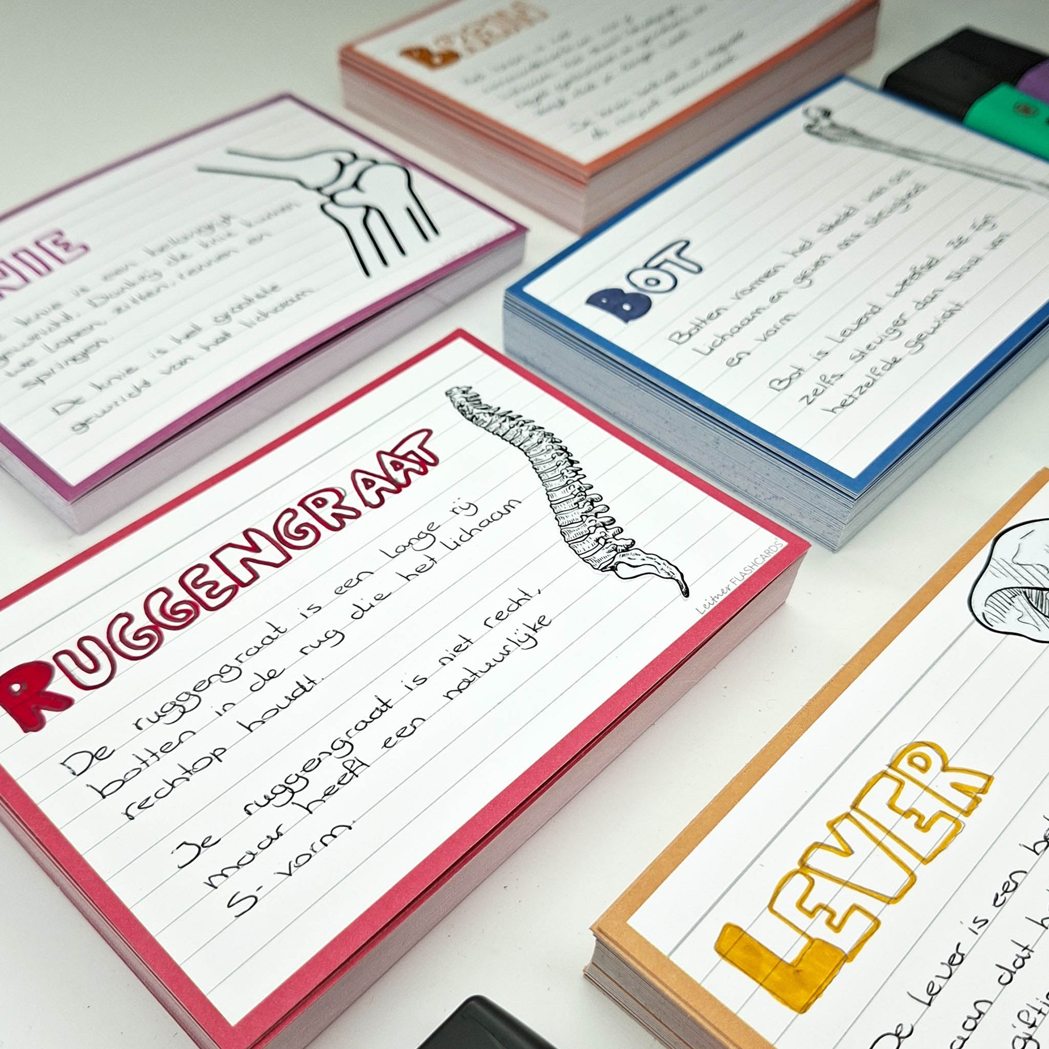 Leitner Flashcards A6 Retro Lined red