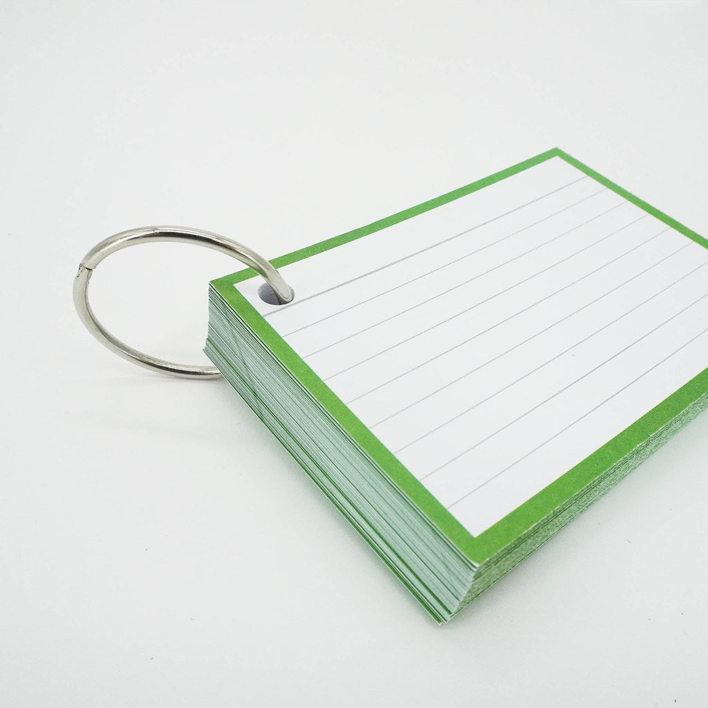 Leitner Flashcards A7 Classic Lined green met ring