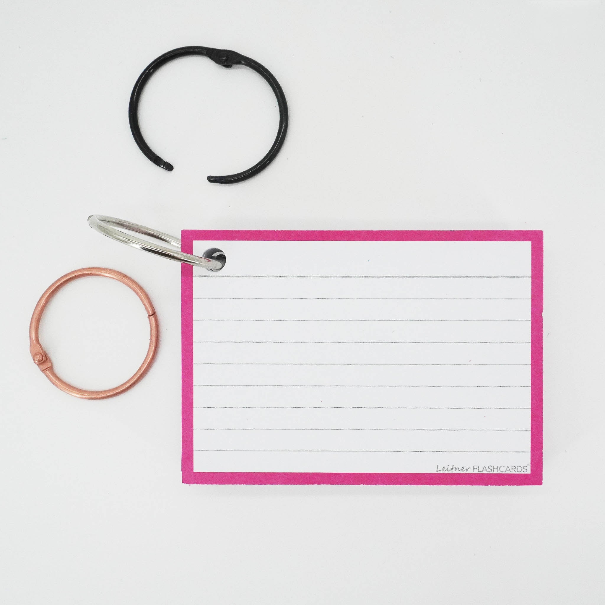 Leitner Flashcards A7 Classic Lined pink met ring