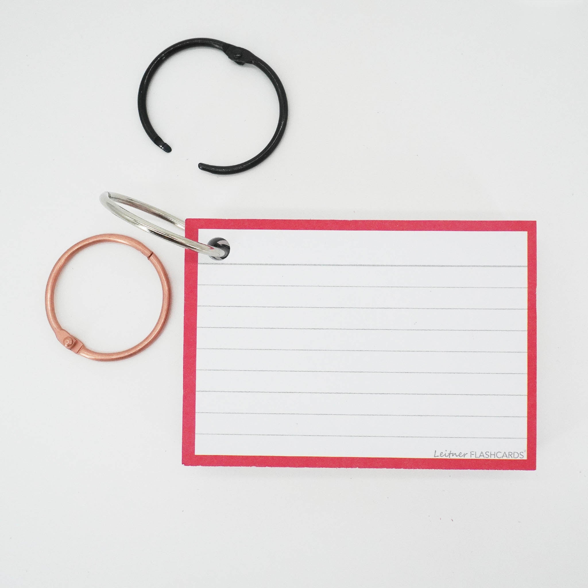 Leitner Flashcards A7 Classic Lined red met ring