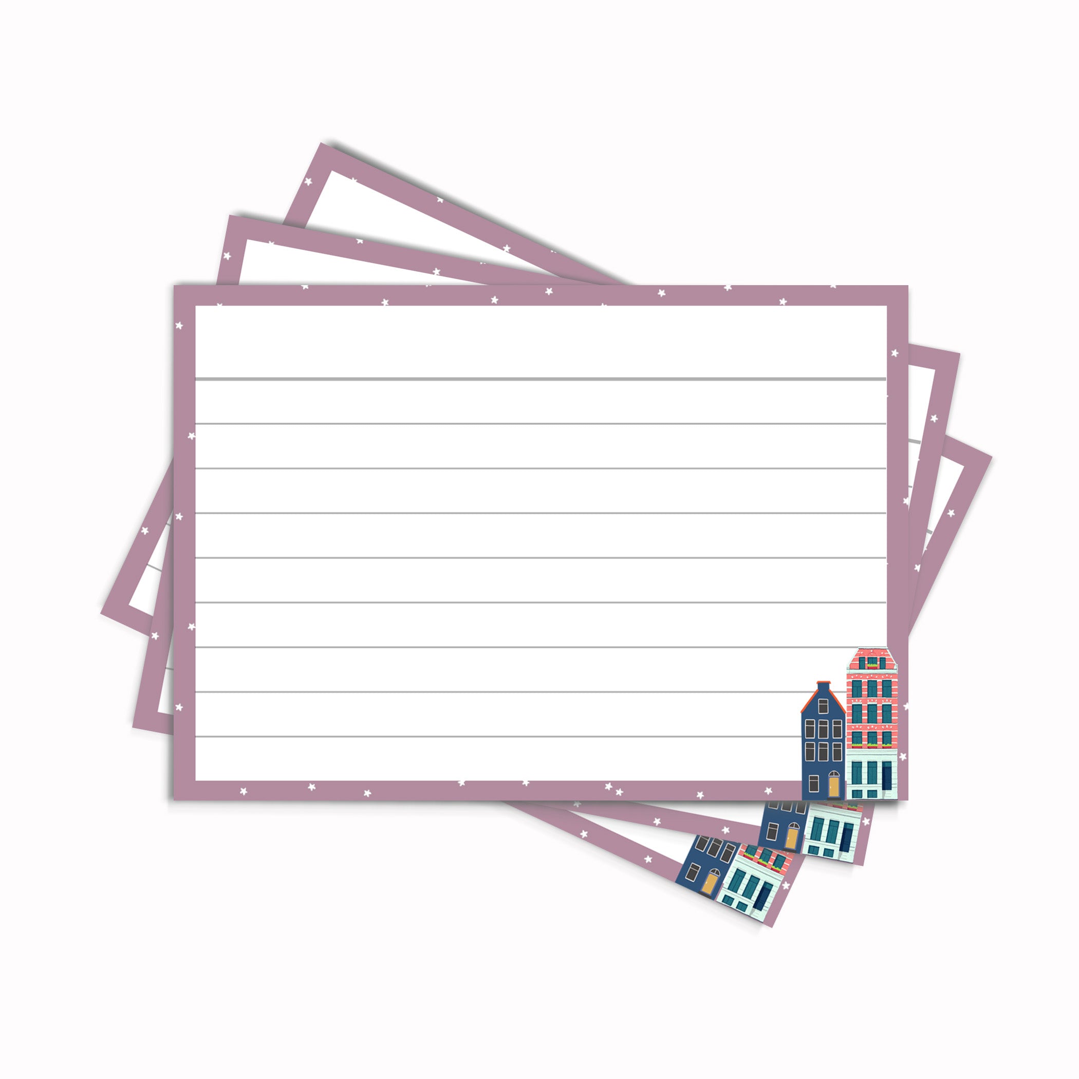 Leitner Flashcards A7 Lined Dutch Style Houses lila
