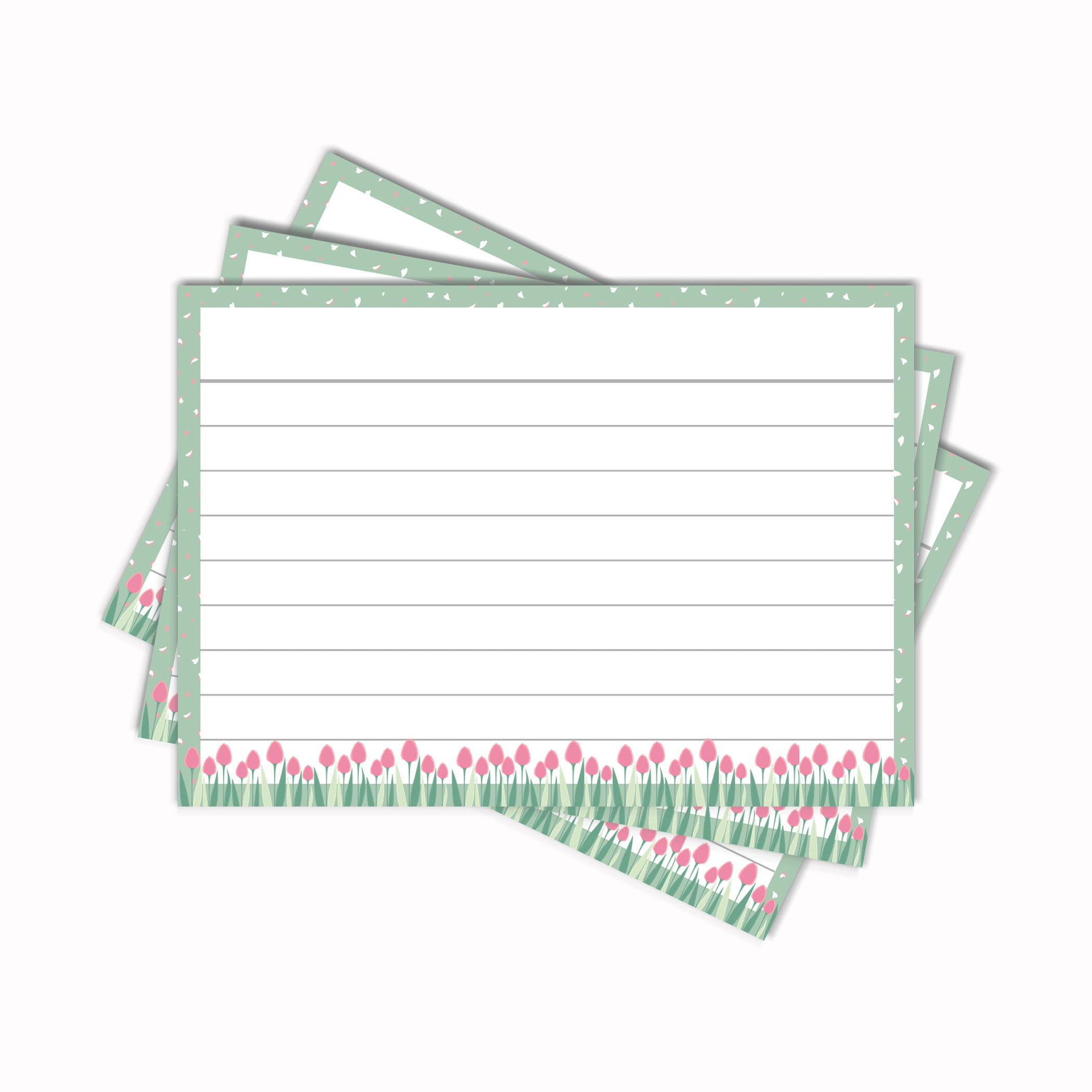 Leitner Flashcards A7 Lined Dutch Style Tulips green