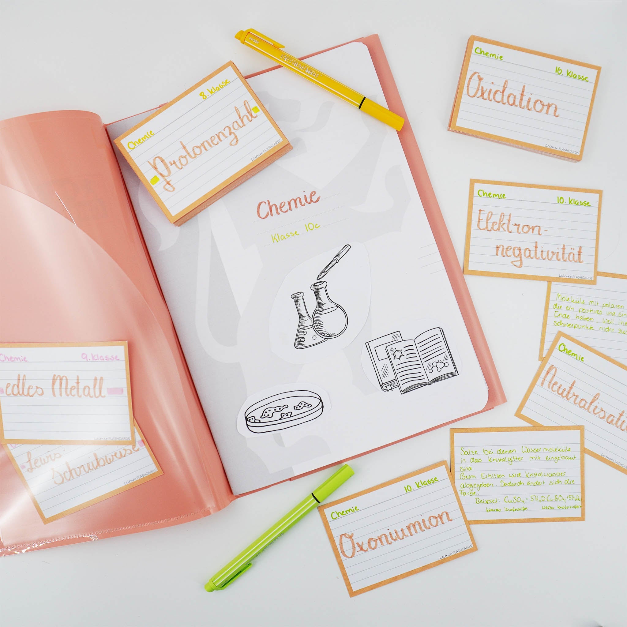 Leitner Flashcards A7 Pastel Lined orange lifestyle