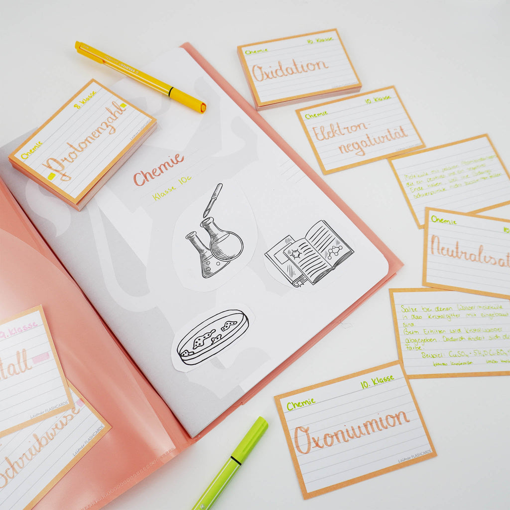 Leitner Flashcards A7 Pastel Lined orange lifestyle 2