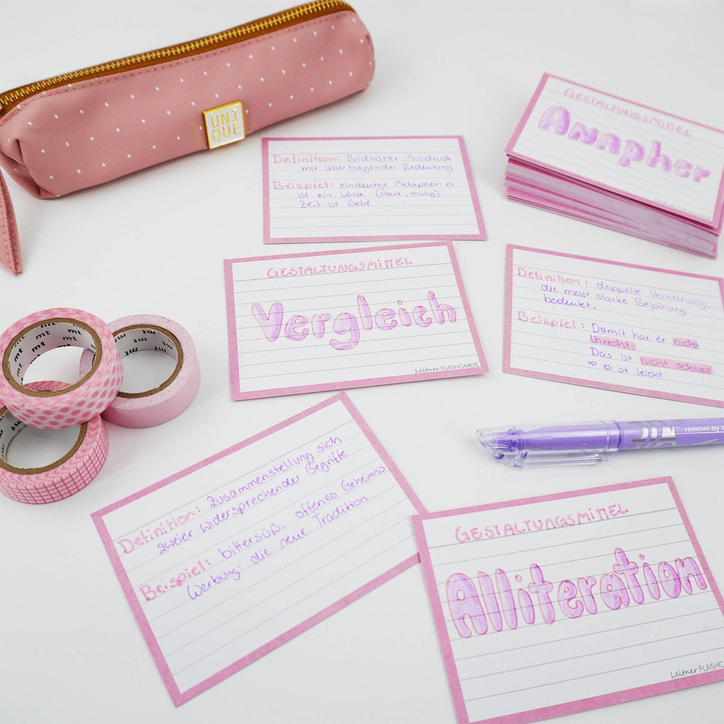 Leitner Flashcards A7 Pastel Lined pink lifestyle 3