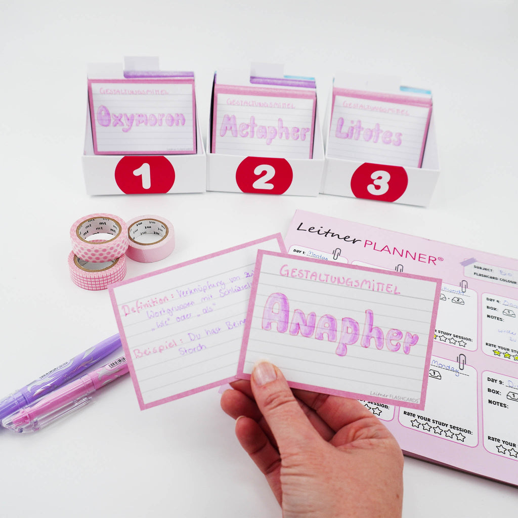 Leitner Flashcards A7 Pastel Lined pink lifestyle 4