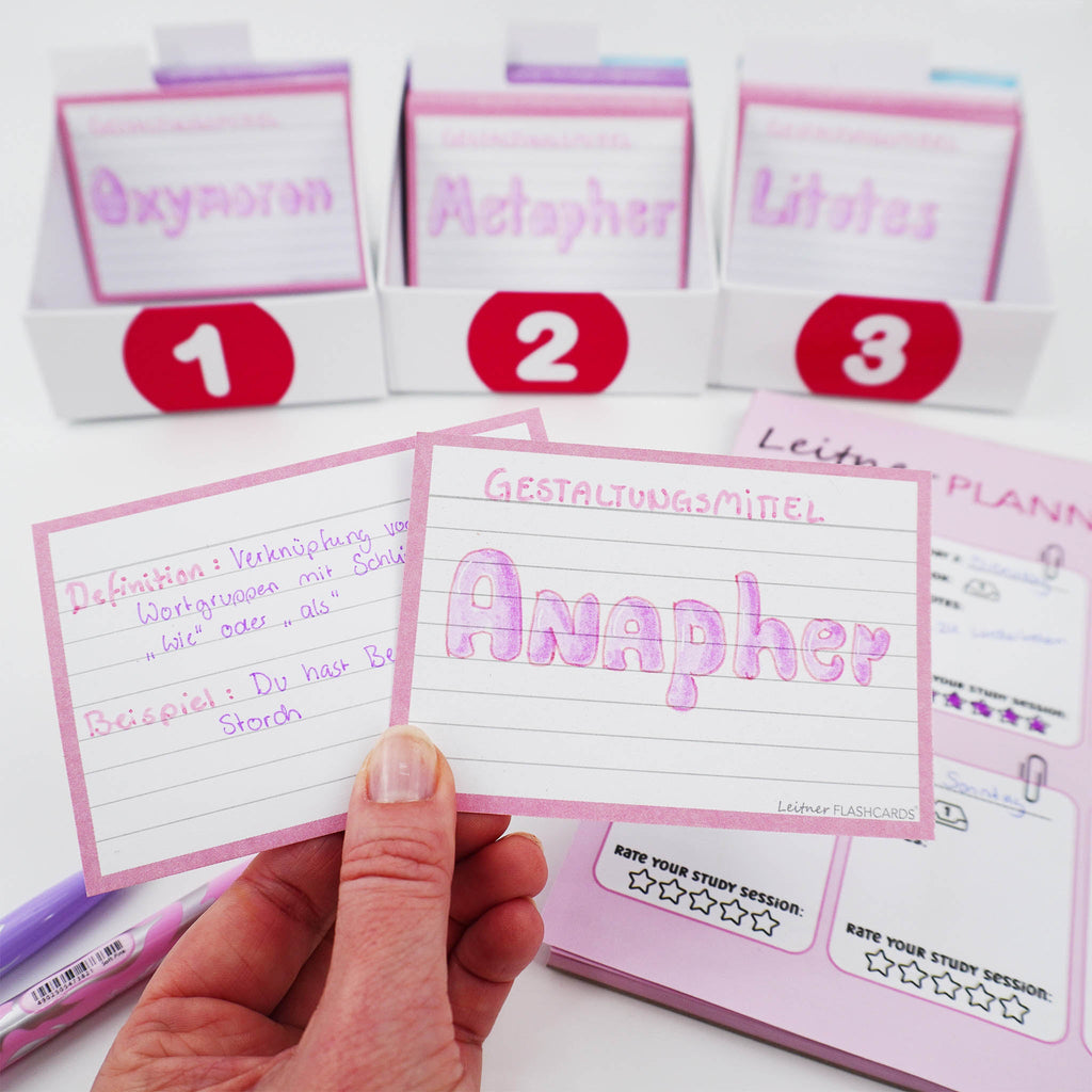 Leitner Flashcards A7 Pastel Lined pink lifestyle 5