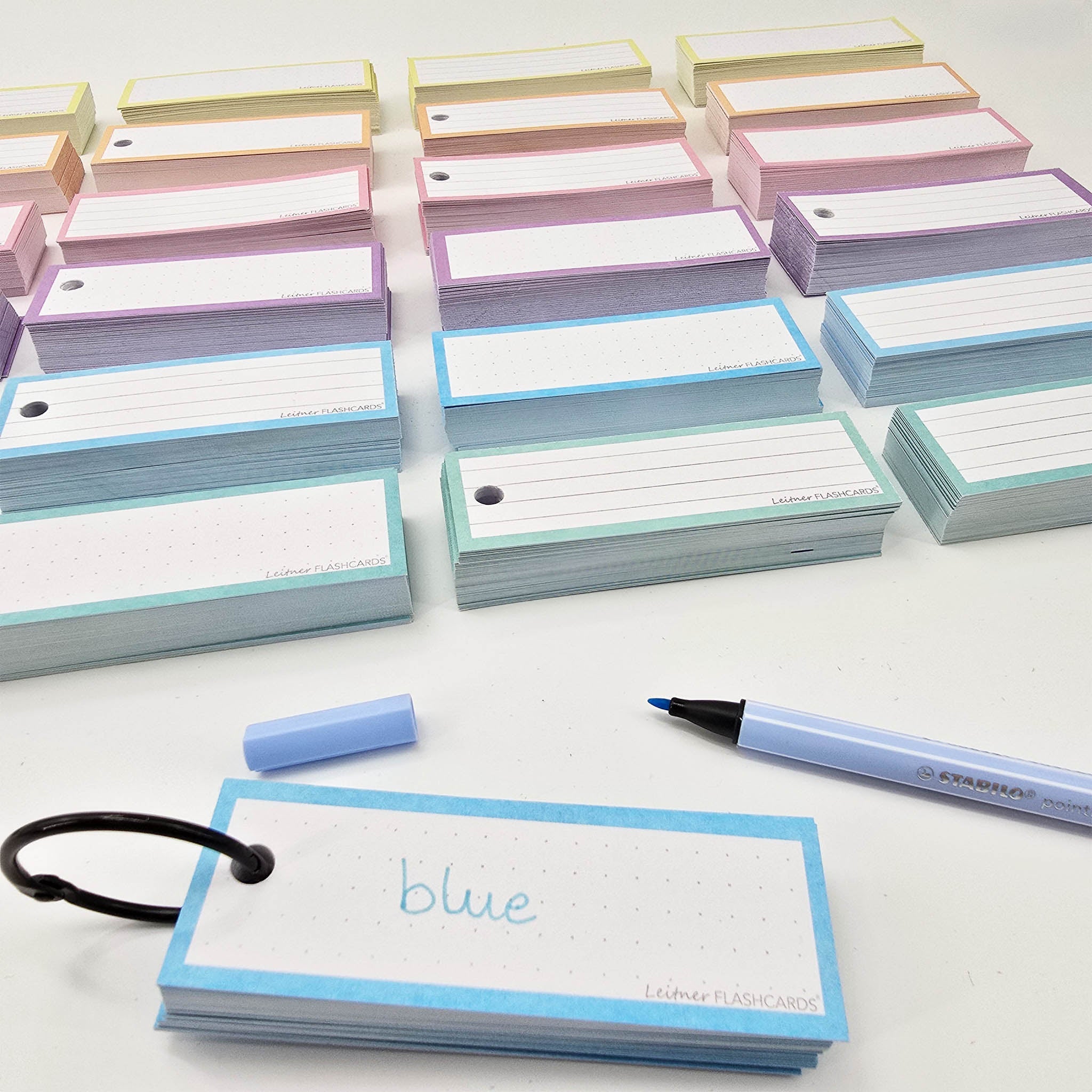 Leitner Vocabulary Cards Pastel Dotted blue with ring