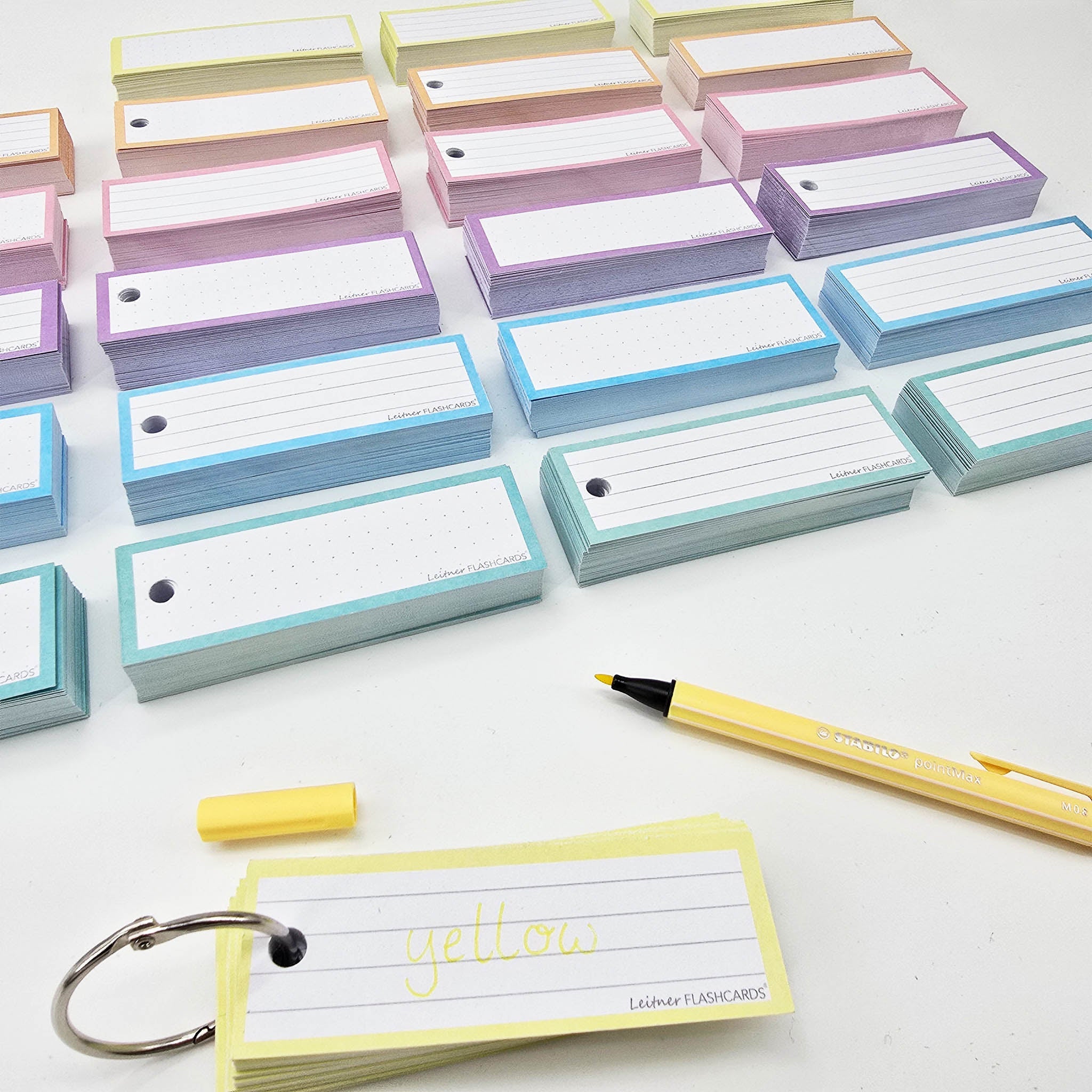 Leitner Vocabulary Cards Pastel Lined yellow with ring